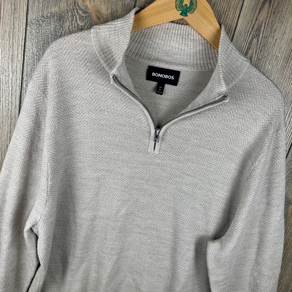Bonobos Other - Bonobos Quarter Zip Herringbone Sweater Mens XL Slim Extra Fine Merino Wool Tan